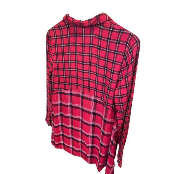 J.Jill Red & Black Tartan Plaid A-Line Tunic Long Button Down Collared Shirt XS - Picture 9 of 17